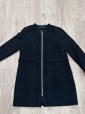 Black Textured Zip-Front Coat - Women's Jacket